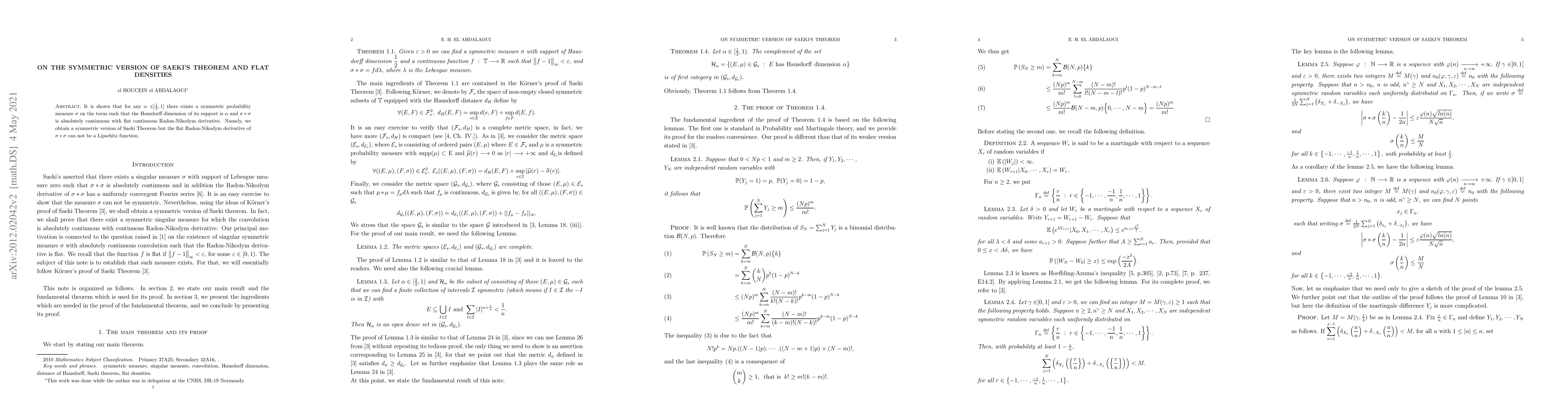 Thumbnail for On the symmetric version of Seaki Theorem and flat densities