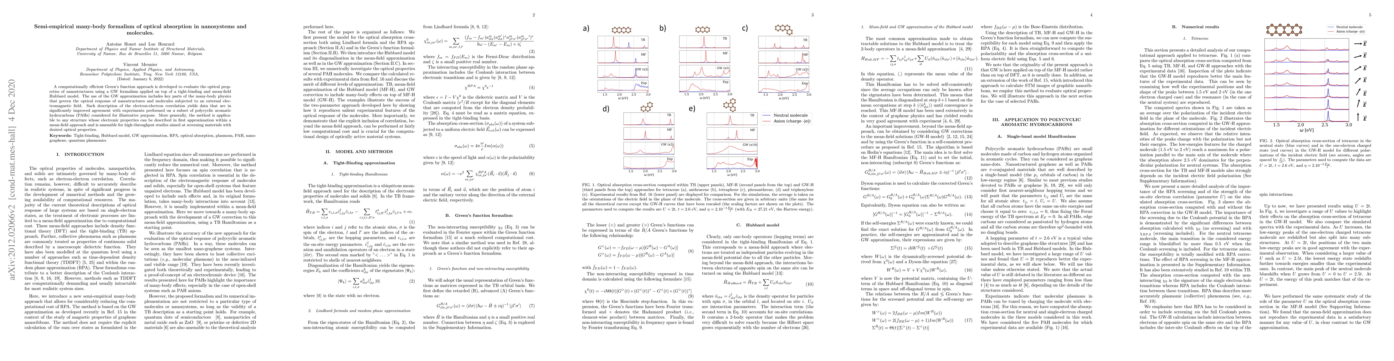 Thumbnail for Semi-empirical many-body formalism of optical absorption in nanosystems
  and molecules