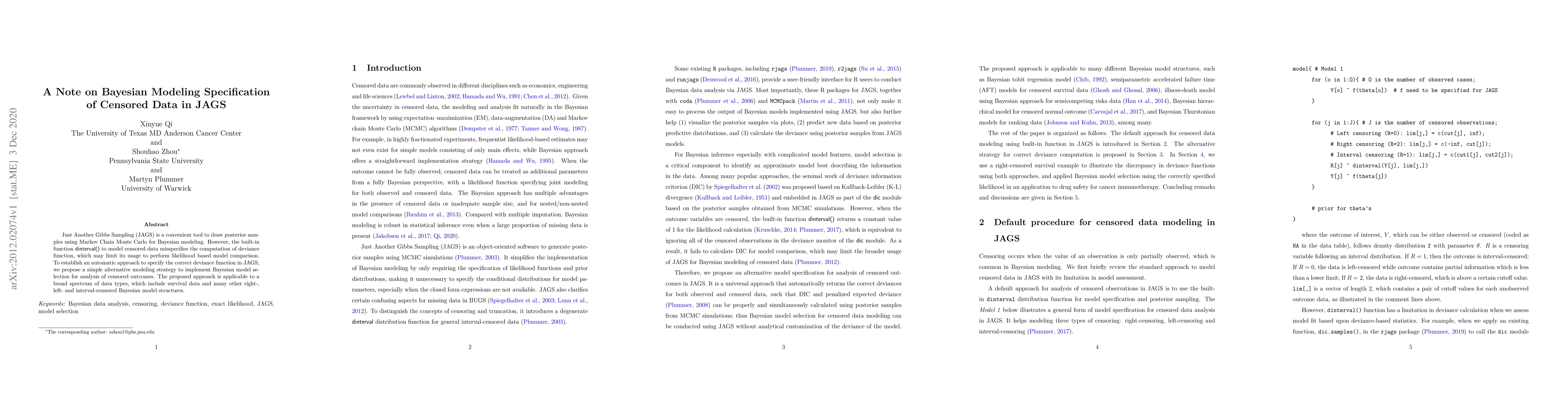 Thumbnail for A Note on Bayesian Modeling Specification of Censored Data in JAGS