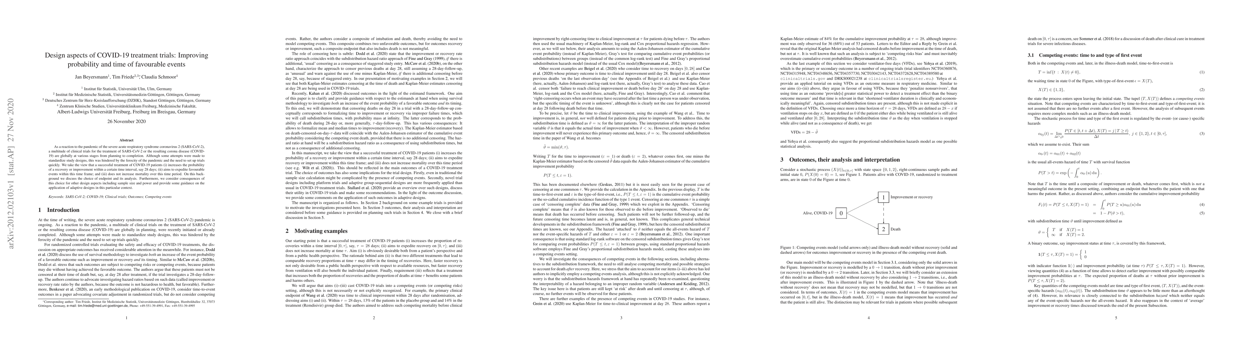 Thumbnail for Design aspects of COVID-19 treatment trials: Improving probability and
  time of favourable events