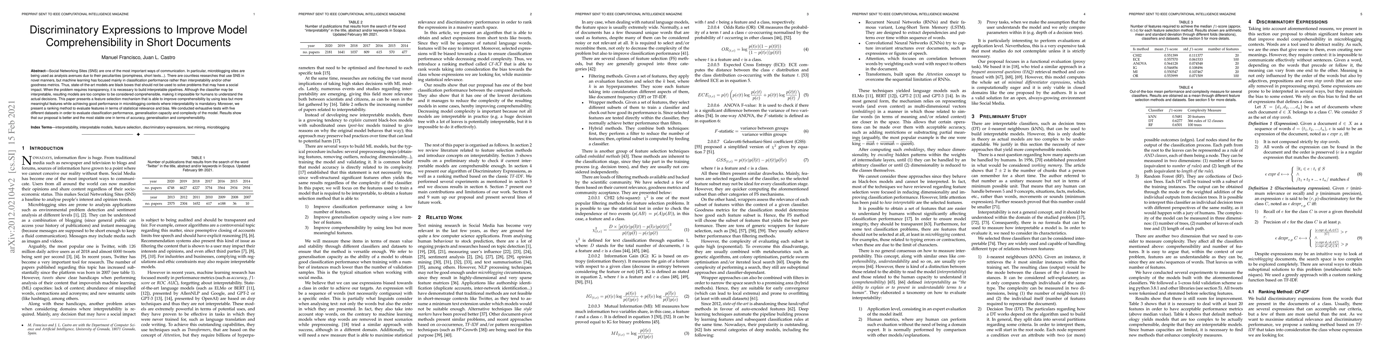 Thumbnail for Discriminatory Expressions to Produce Interpretable Models in Short
  Documents