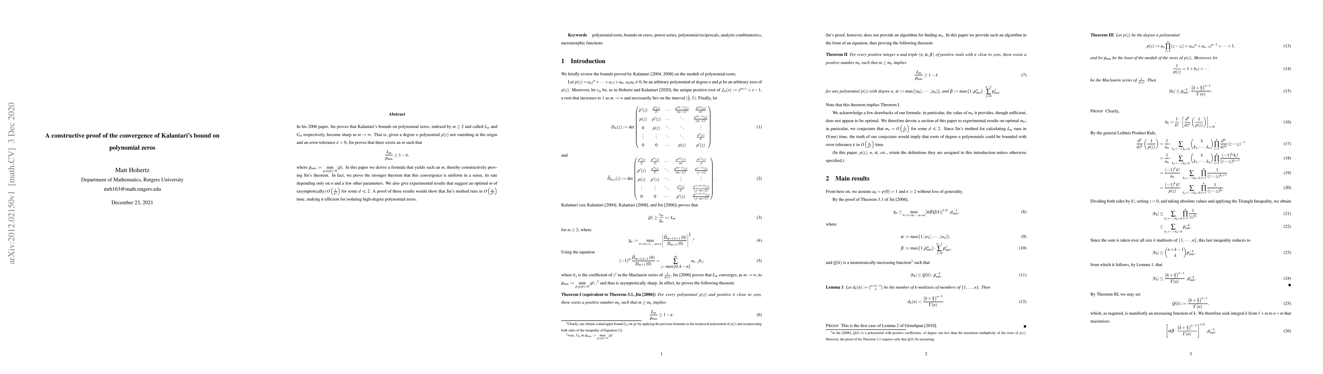 Thumbnail for A constructive proof of the convergence of Kalantari's bound on
  polynomial zeros