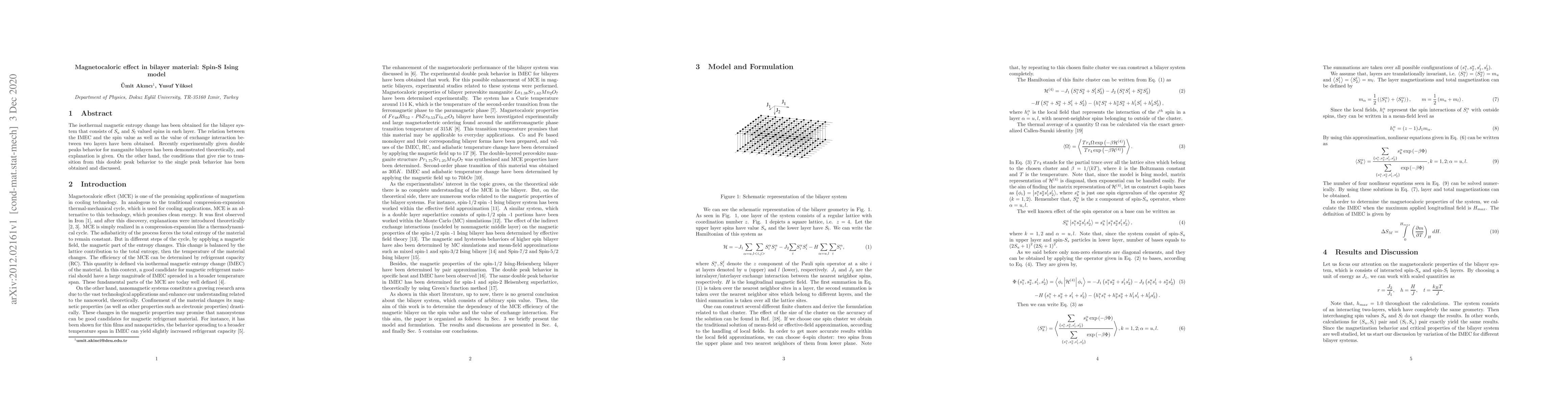 Thumbnail for Magnetocaloric effect in bilayer material: Spin-S Ising model