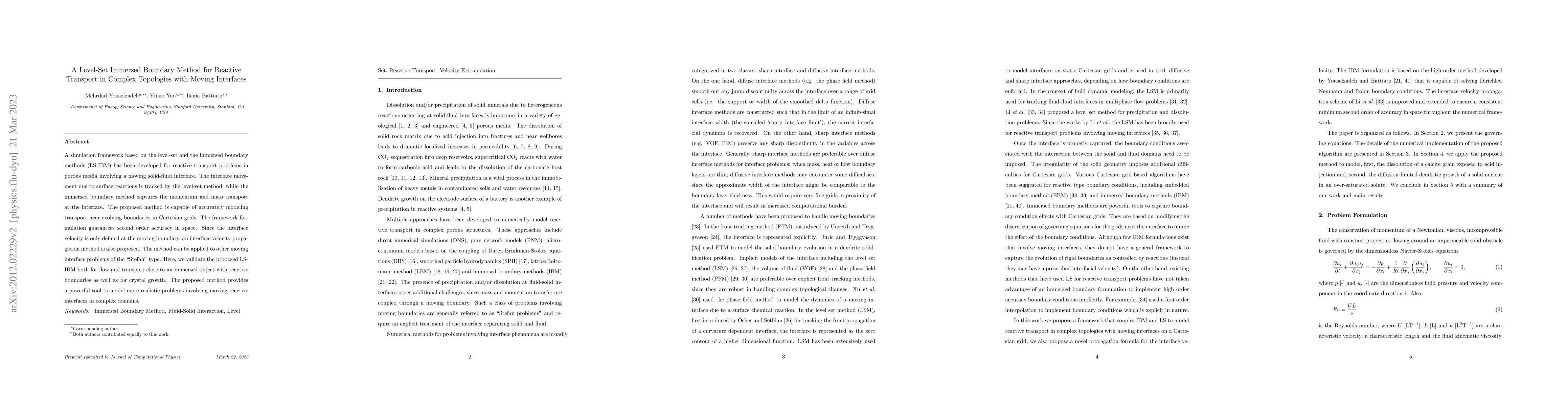 Thumbnail for A Level-Set Immersed Boundary Method for Reactive Transport in Complex
  Topologies with Moving Interfaces