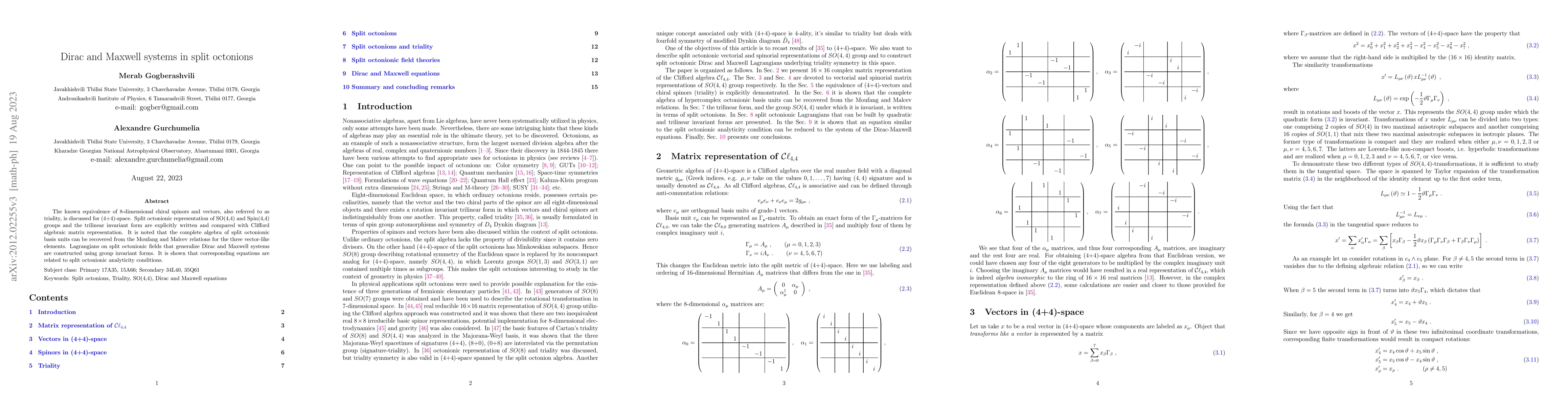 Thumbnail for Dirac and Maxwell systems in split octonions