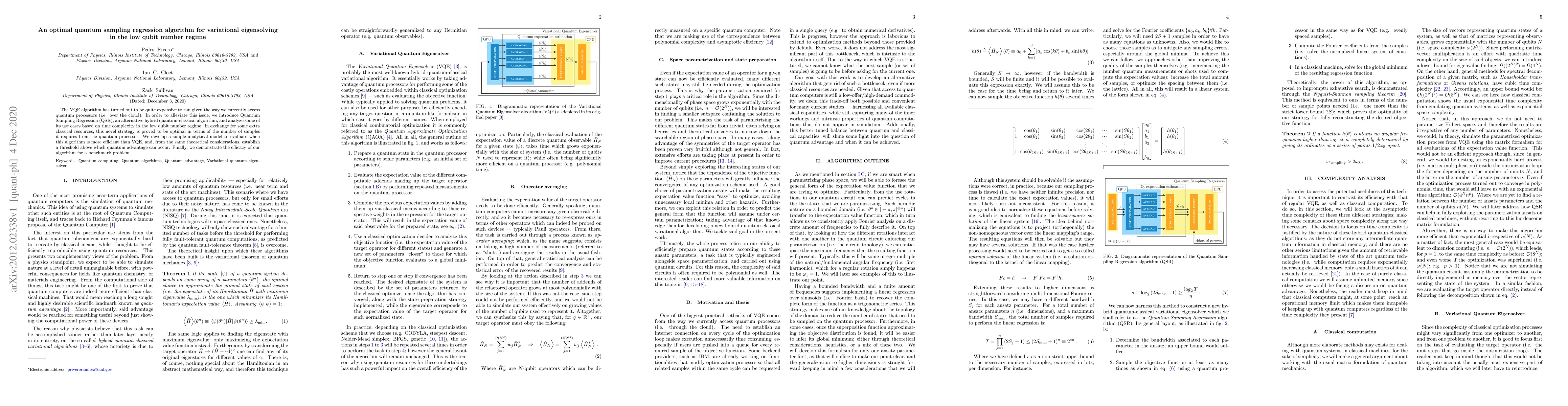 Thumbnail for An optimal quantum sampling regression algorithm for variational
  eigensolving in the low qubit number regime