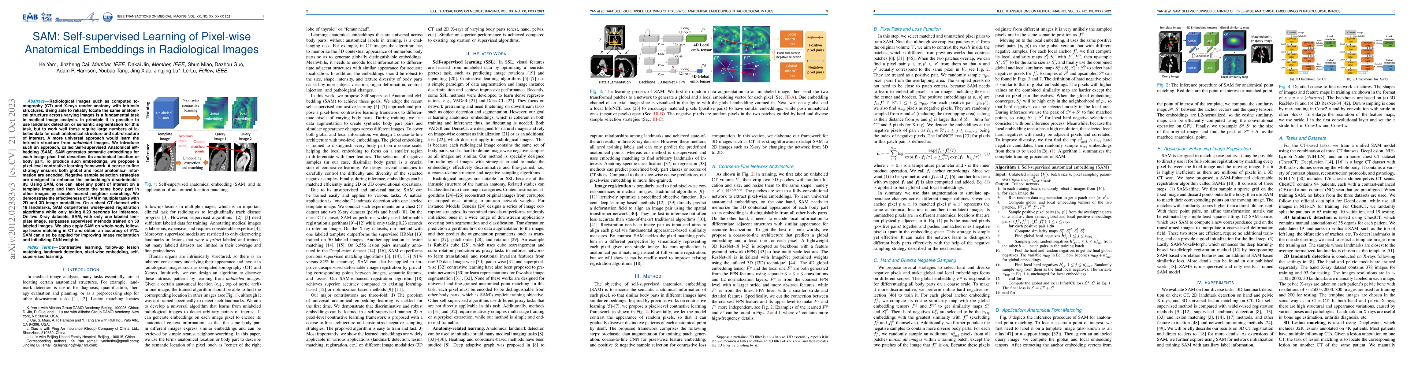 Thumbnail for SAM: Self-supervised Learning of Pixel-wise Anatomical Embeddings in
  Radiological Images