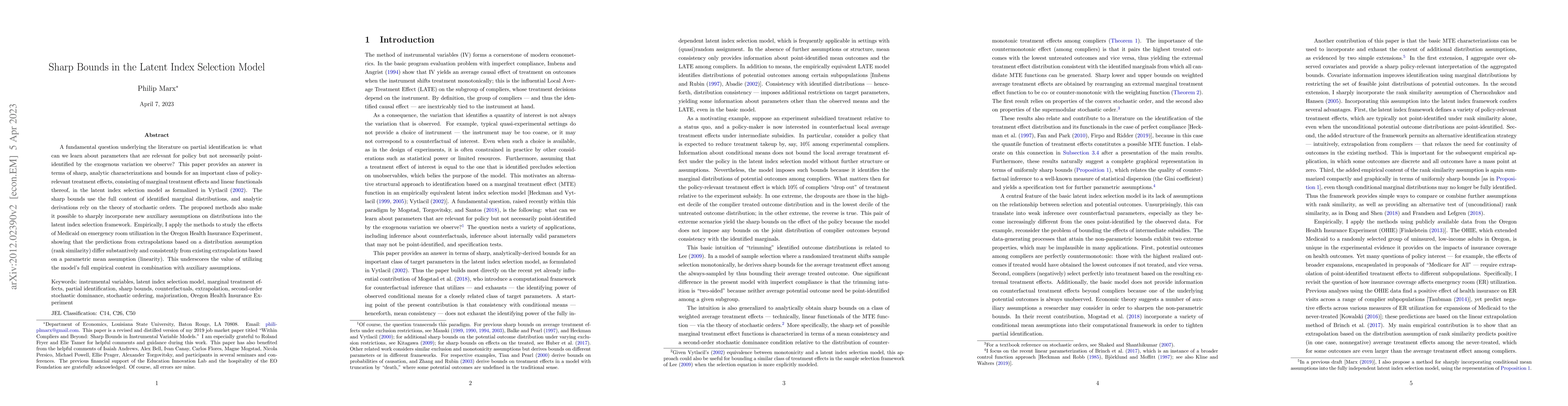 Thumbnail for Sharp Bounds in the Latent Index Selection Model