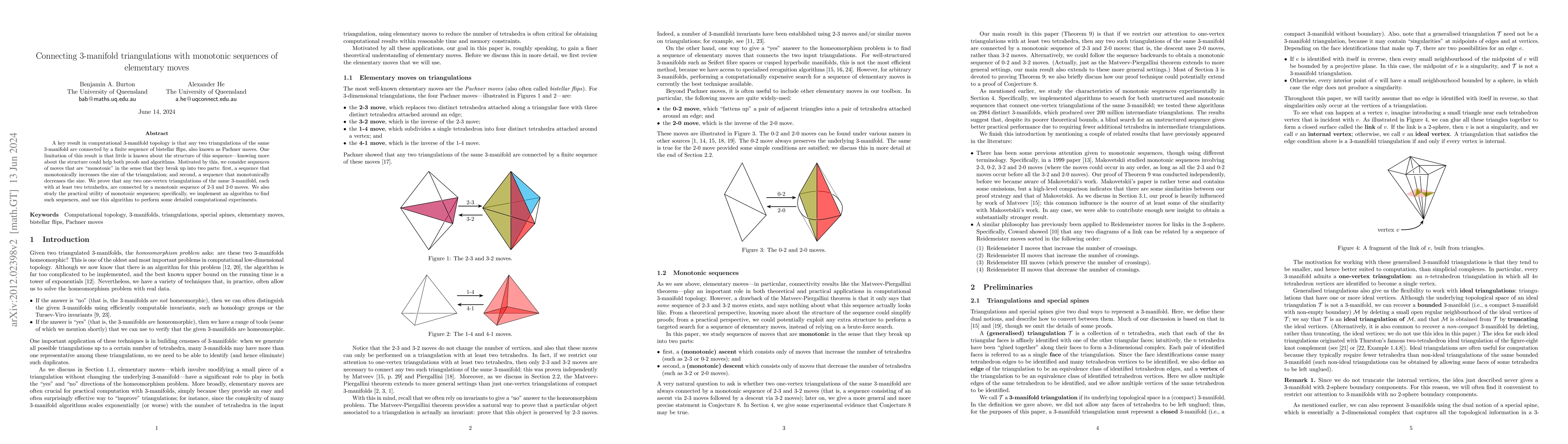 Thumbnail for Connecting 3-manifold triangulations with monotonic sequences of
  elementary moves