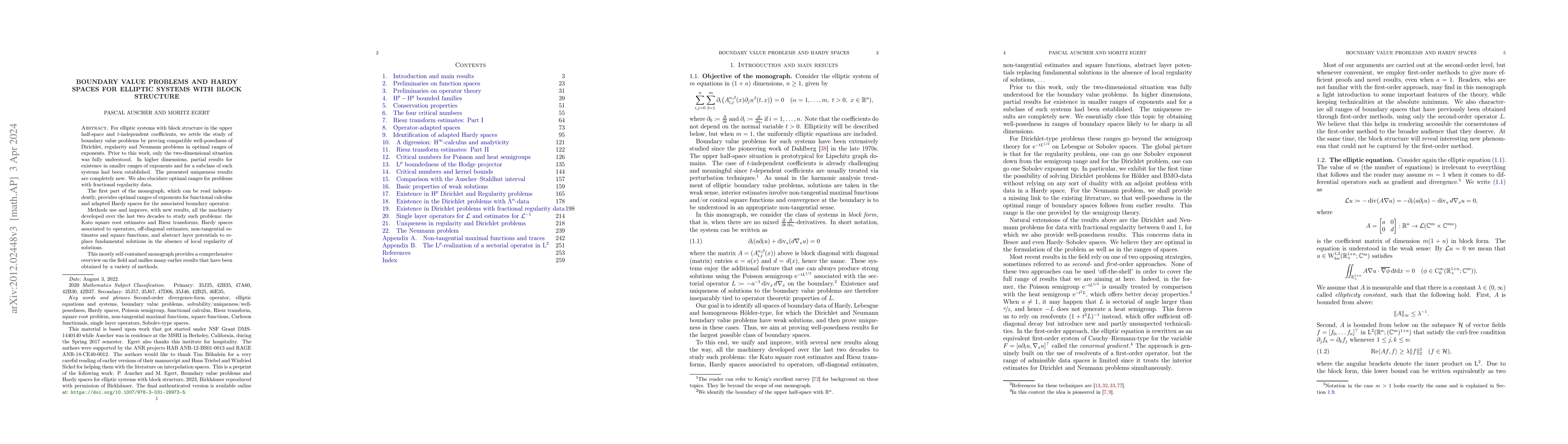 Thumbnail for Boundary value problems and Hardy spaces for elliptic systems with block
  structure