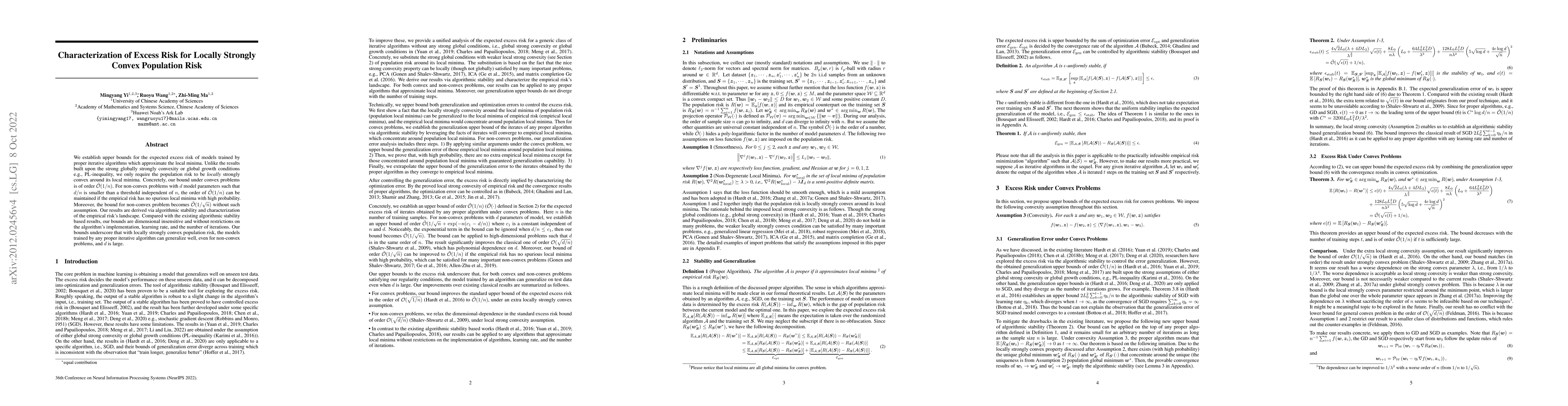 Thumbnail for Characterization of Excess Risk for Locally Strongly Convex Population
  Risk