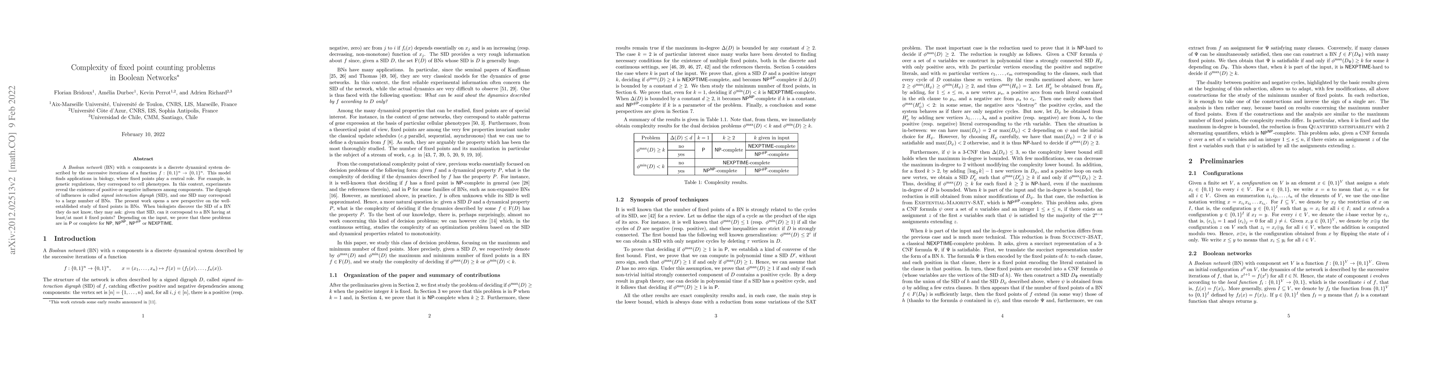 Thumbnail for Complexity of fixed point counting problems in Boolean Networks