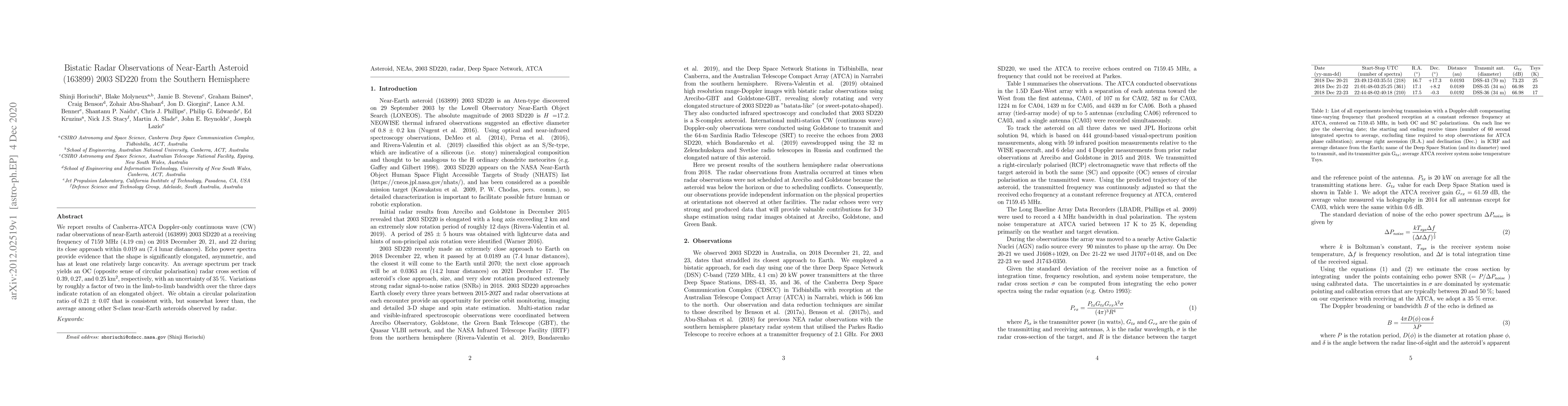Thumbnail for Bistatic Radar Observations of Near-Earth Asteroid (163899) 2003 SD220
  from the Southern Hemisphere