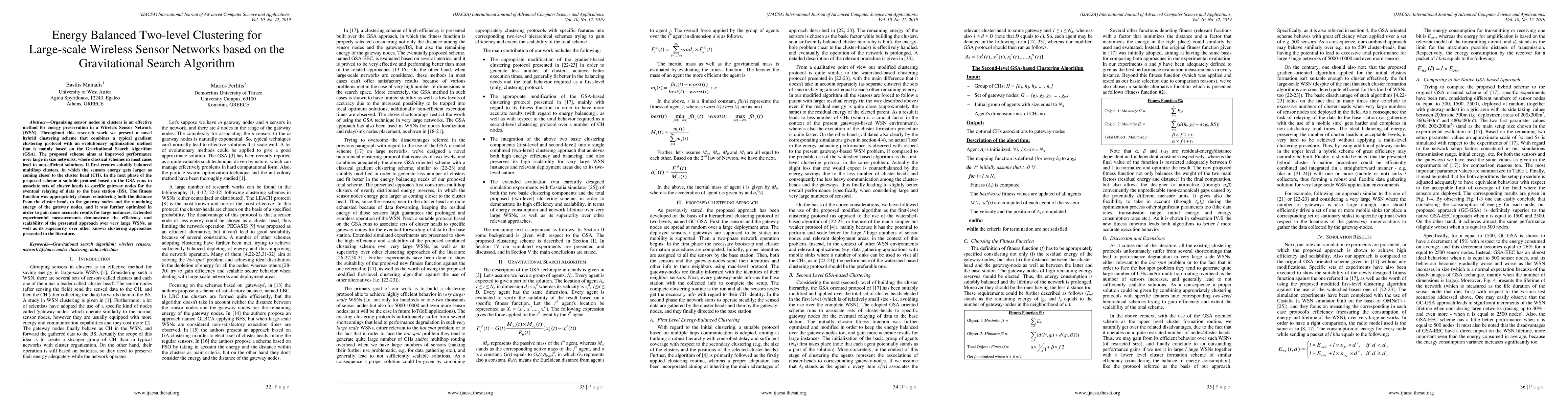 Thumbnail for Energy Balanced Two-level Clustering for Large-Scale Wireless Sensor
  Networks based on the Gravitational Search Algorithm