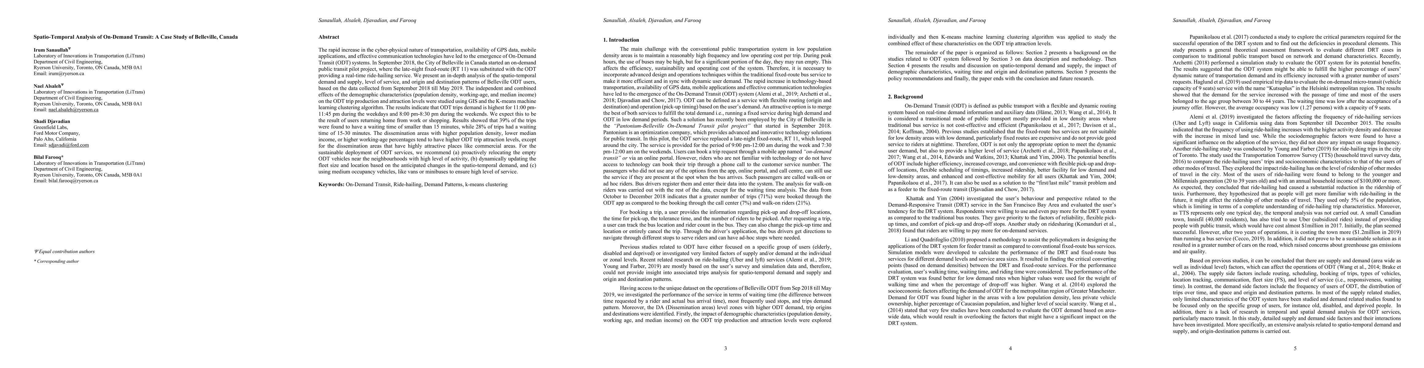 Thumbnail for Spatio-Temporal Analysis of On Demand Transit: A Case Study of
  Belleville, Canada