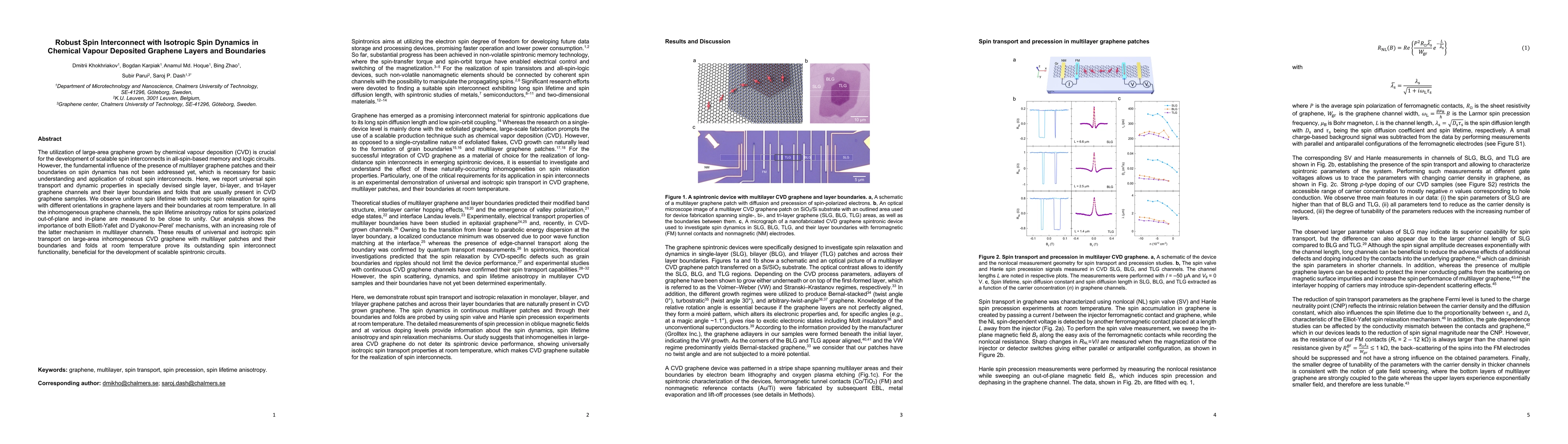 Thumbnail for Robust Spin Interconnect with Isotropic Spin Dynamics in Chemical Vapour
  Deposited Graphene Layers and Boundaries