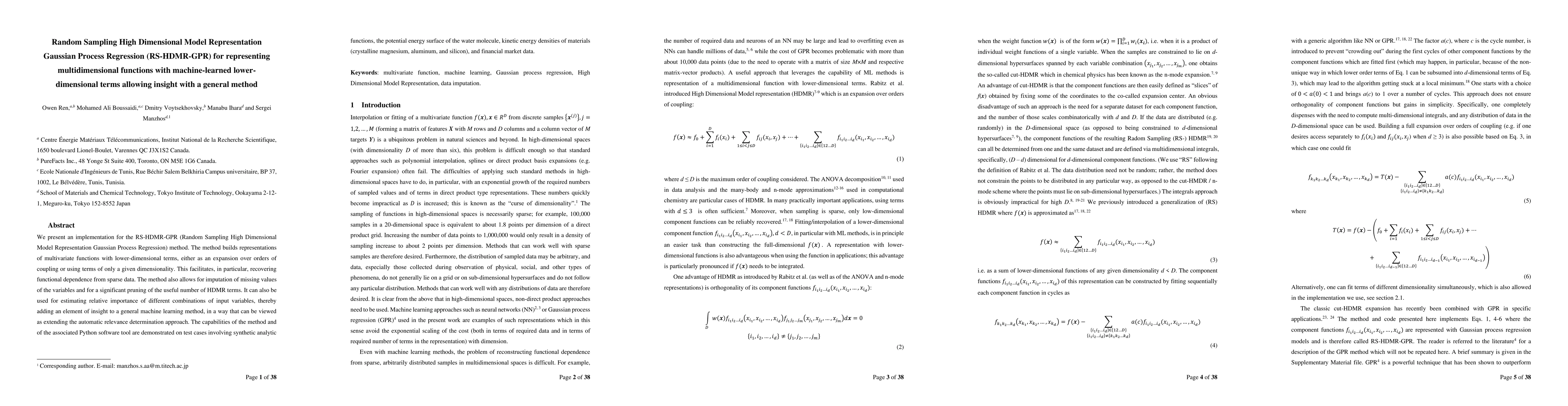 Thumbnail for Random Sampling High Dimensional Model Representation Gaussian Process
  Regression (RS-HDMR-GPR) for representing multidimensional functions with
  machine-learned lower-dimensional terms allowing insight with a general
  method