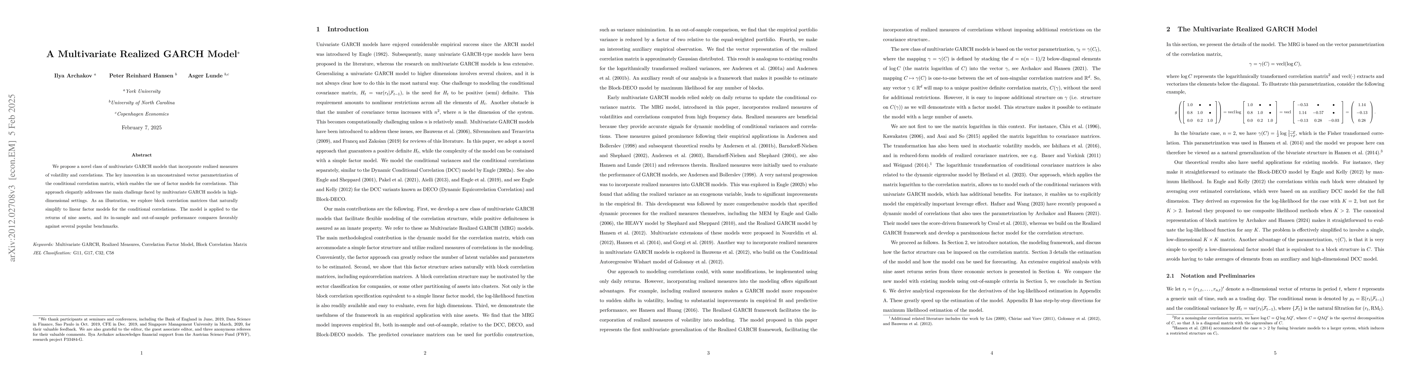 Thumbnail for A Multivariate Realized GARCH Model