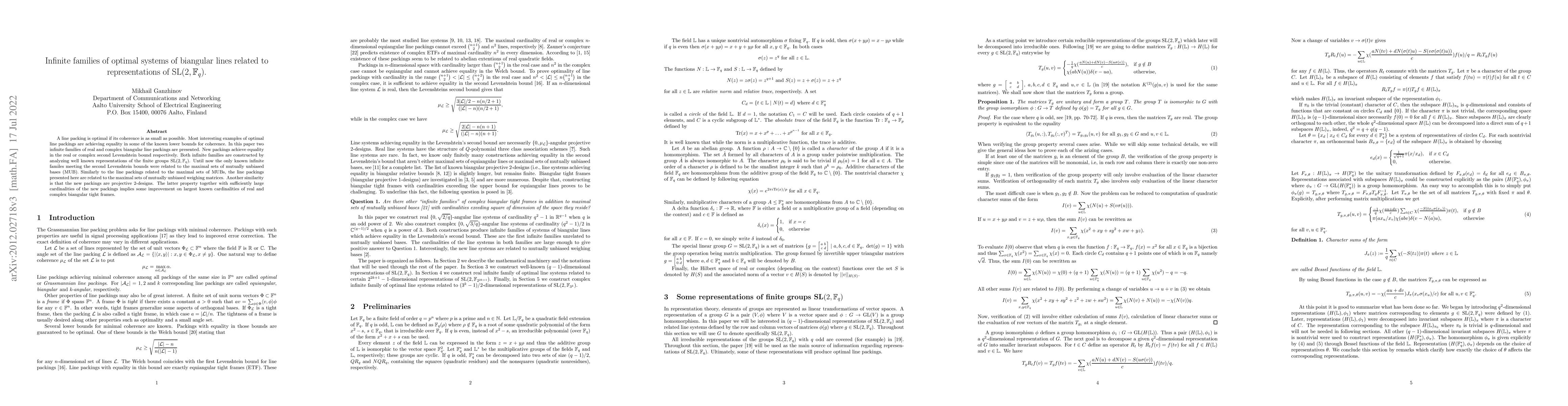 Thumbnail for Infinite families of optimal systems of biangular lines related to
  representations of $\textrm{SL}(2,\mathbb{F}_q)$
