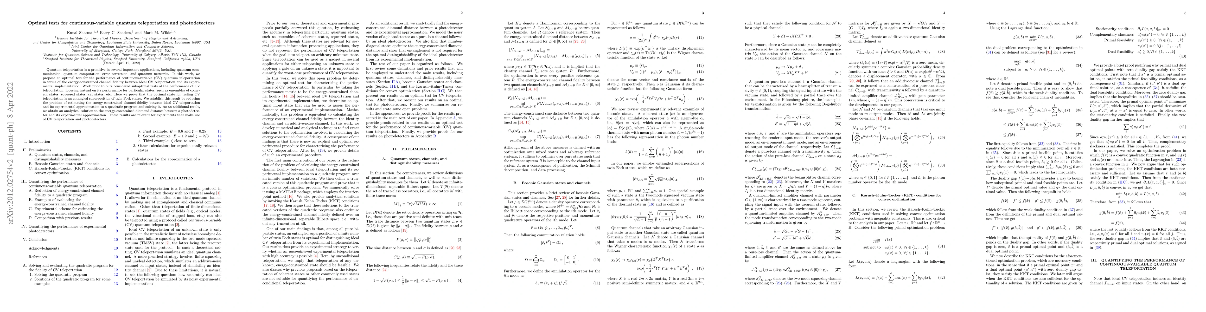 Thumbnail for Optimal tests for continuous-variable quantum teleportation and
  photodetectors