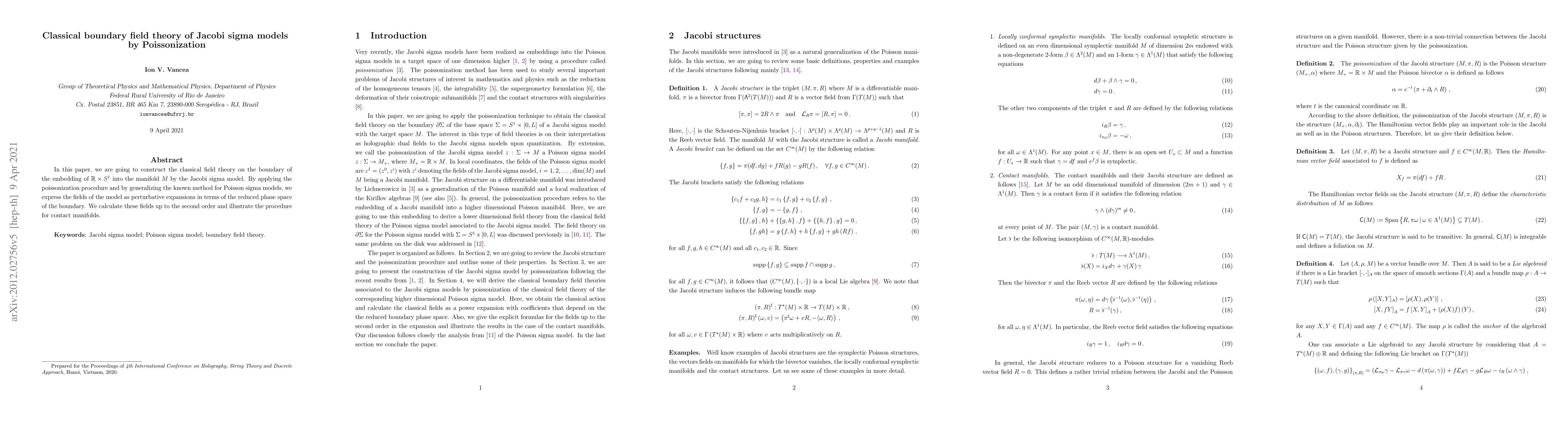 Thumbnail for Classical boundary field theory of Jacobi sigma models by Poissonization