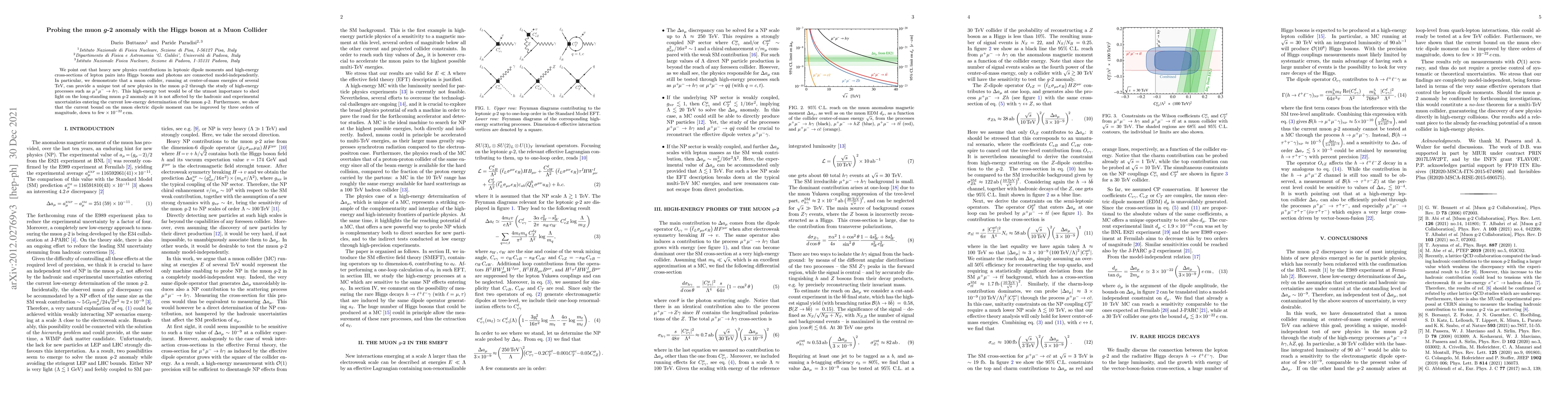Thumbnail for Probing the muon g-2 anomaly with the Higgs boson at a Muon Collider