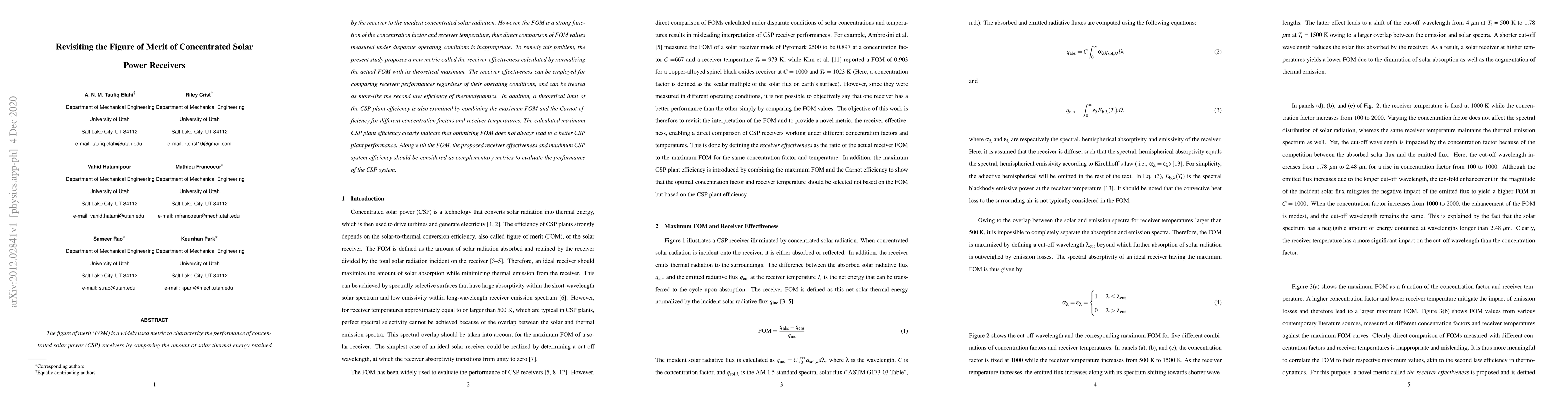 Thumbnail for Revisiting the Figure of Merit of Concentrated Solar Power Receivers