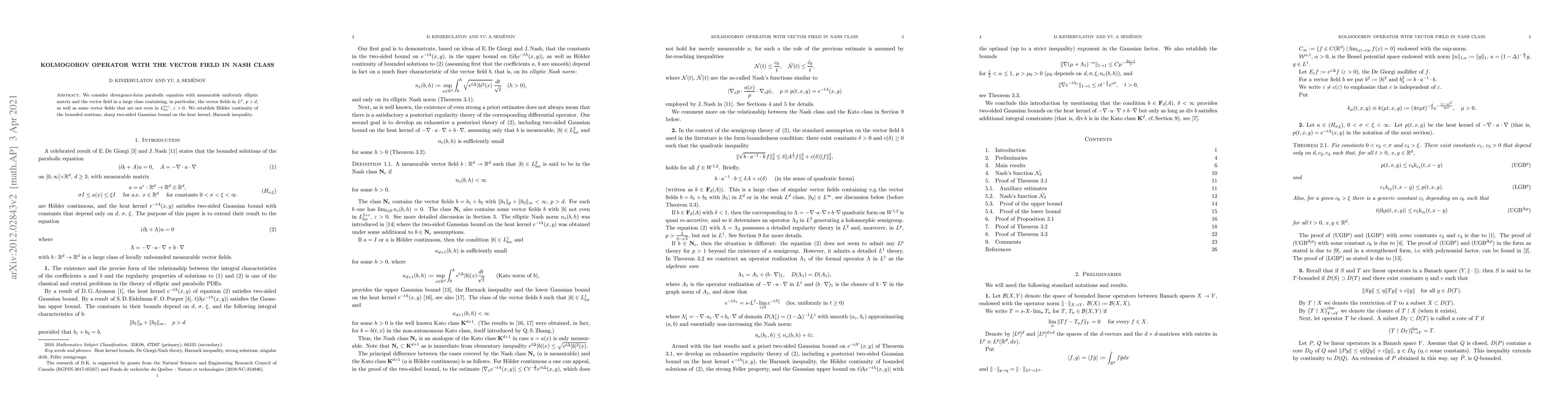 Thumbnail for Kolmogorov operator with the vector field in Nash class