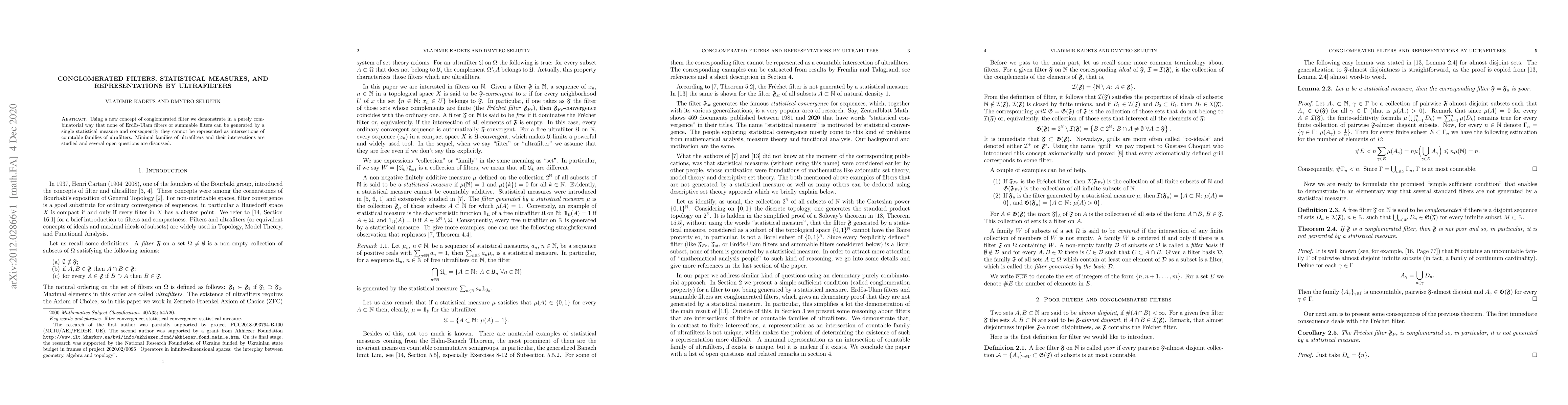 Thumbnail for Conglomerated filters, statistical measures, and representations by
  ultrafilters