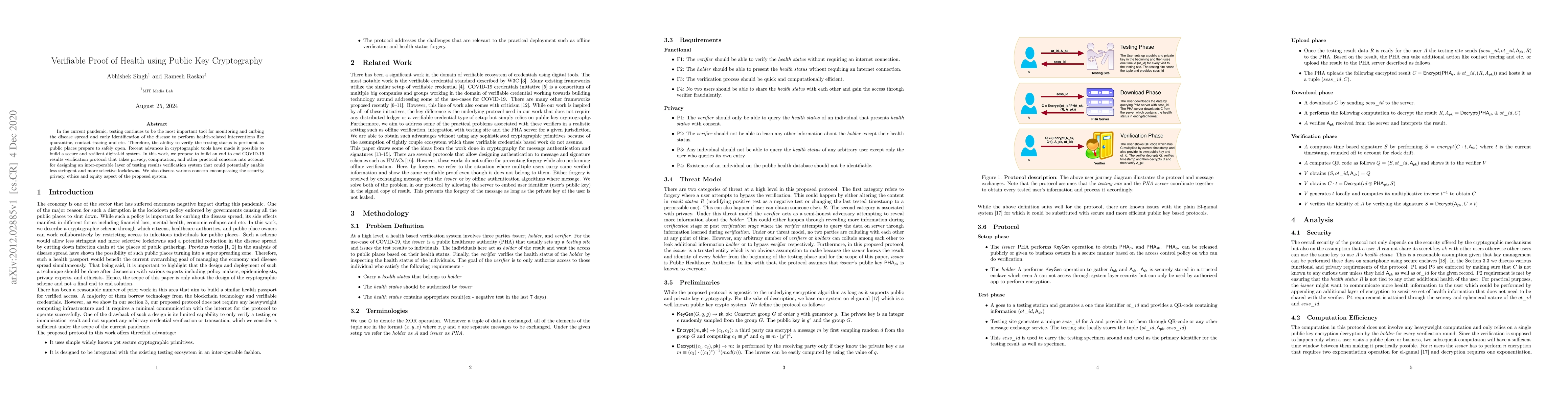 Thumbnail for Verifiable Proof of Health using Public Key Cryptography