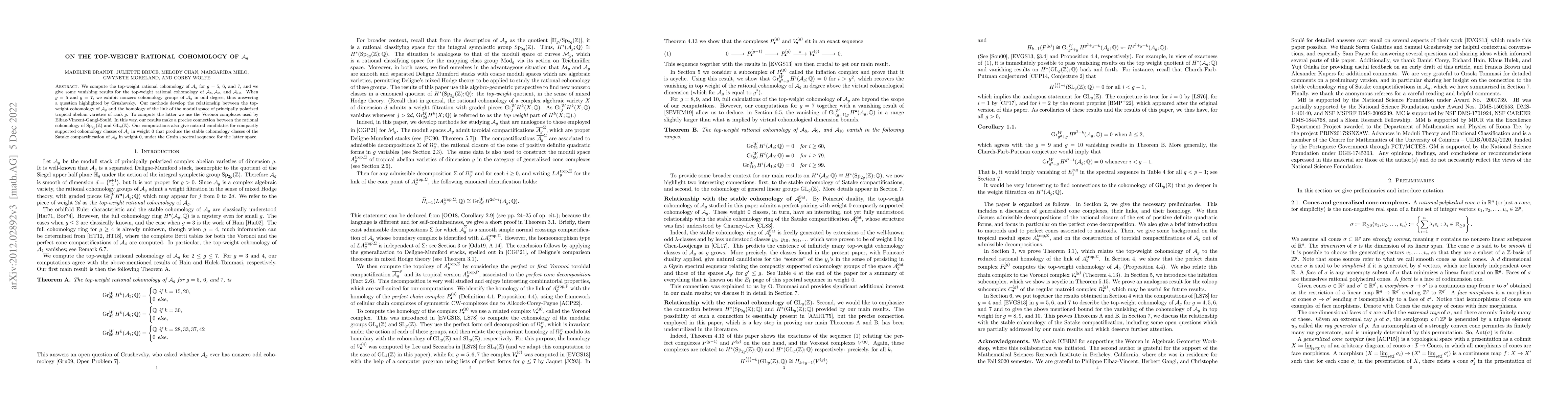 Thumbnail for On the Top-Weight Rational Cohomology of $A_g$