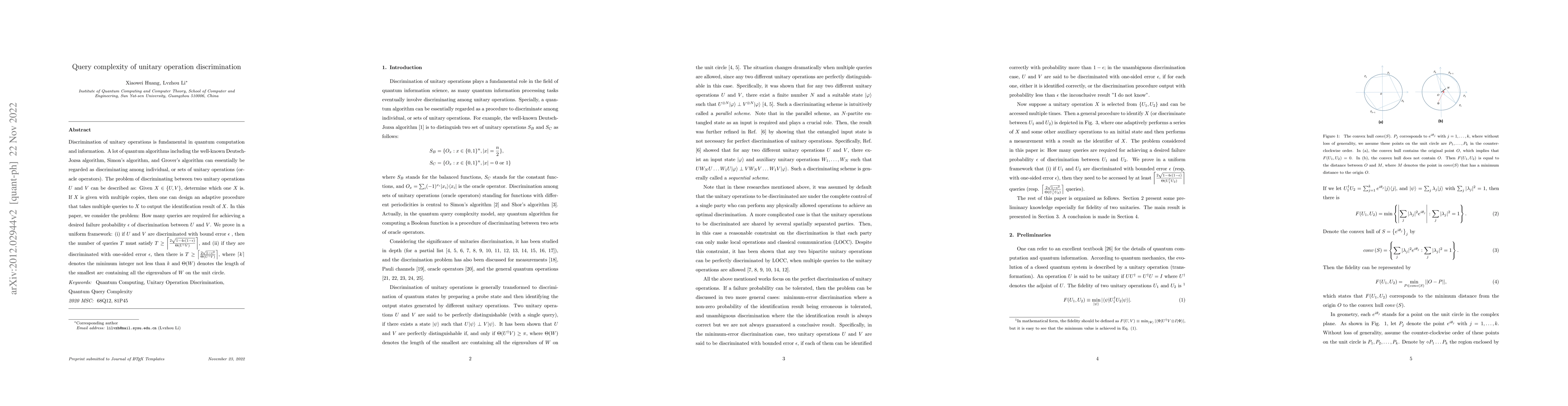 Thumbnail for Query complexity of unitary operation discrimination