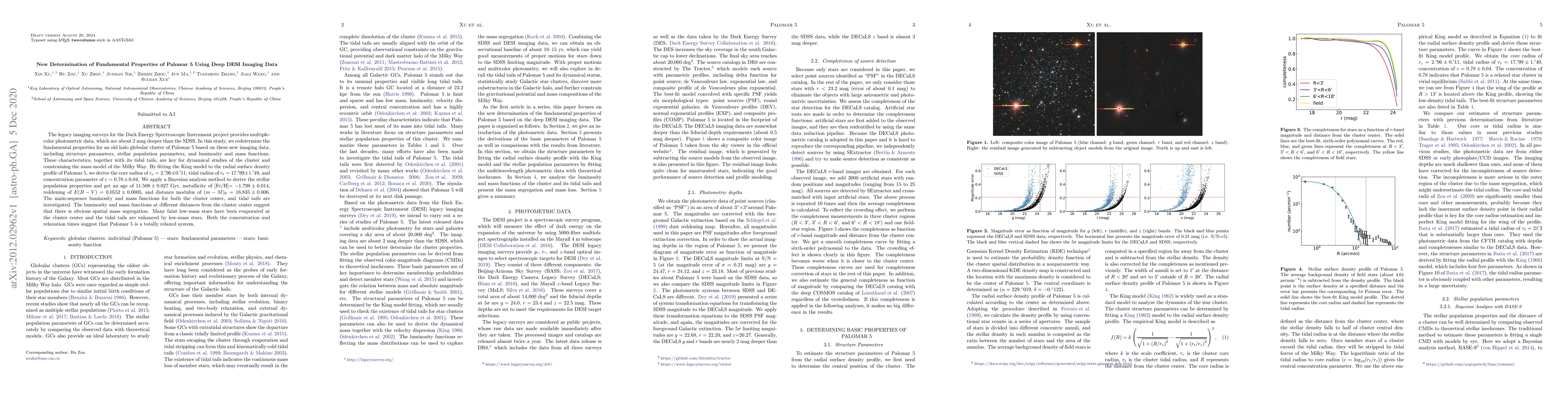 Thumbnail for New Determination of Fundamental Properties of Palomar 5 Using Deep DESI
  Imaging Data