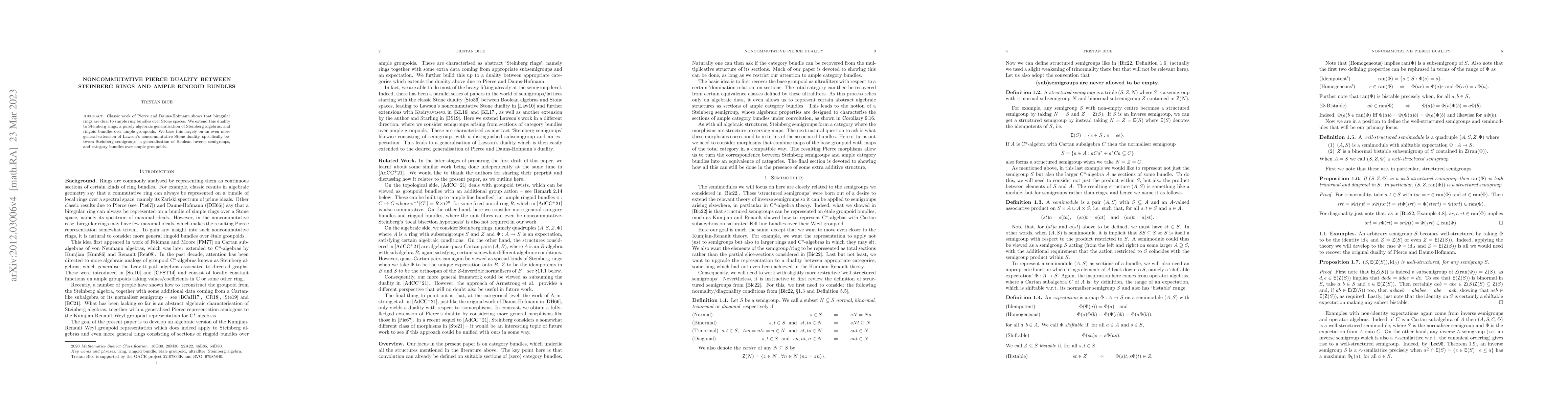 Thumbnail for Noncommutative Pierce Duality between Steinberg Rings and Ample Ringoid
  Bundles