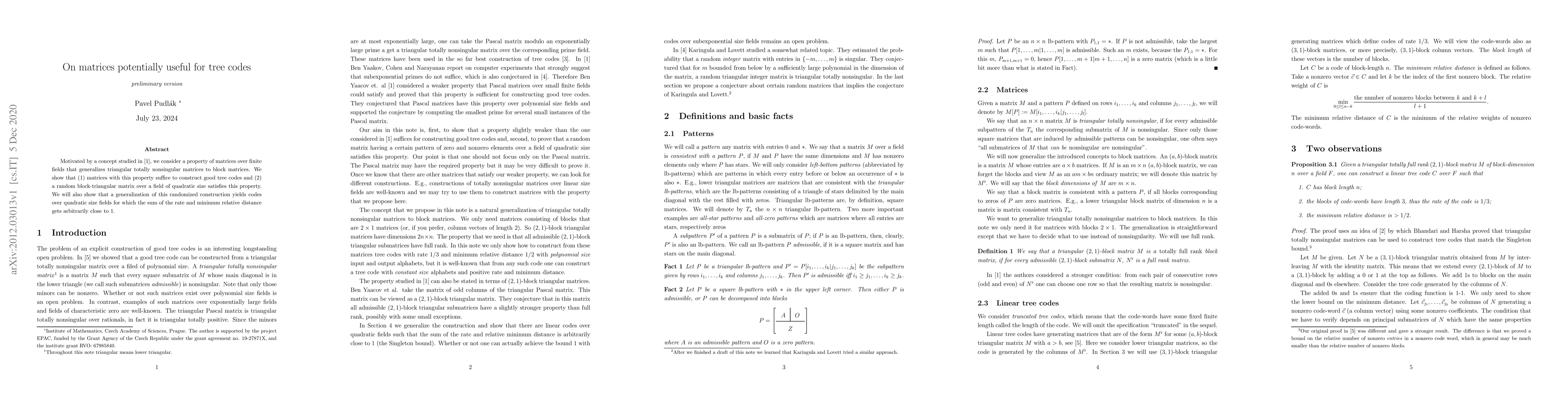 Thumbnail for On matrices potentially useful for tree codes
