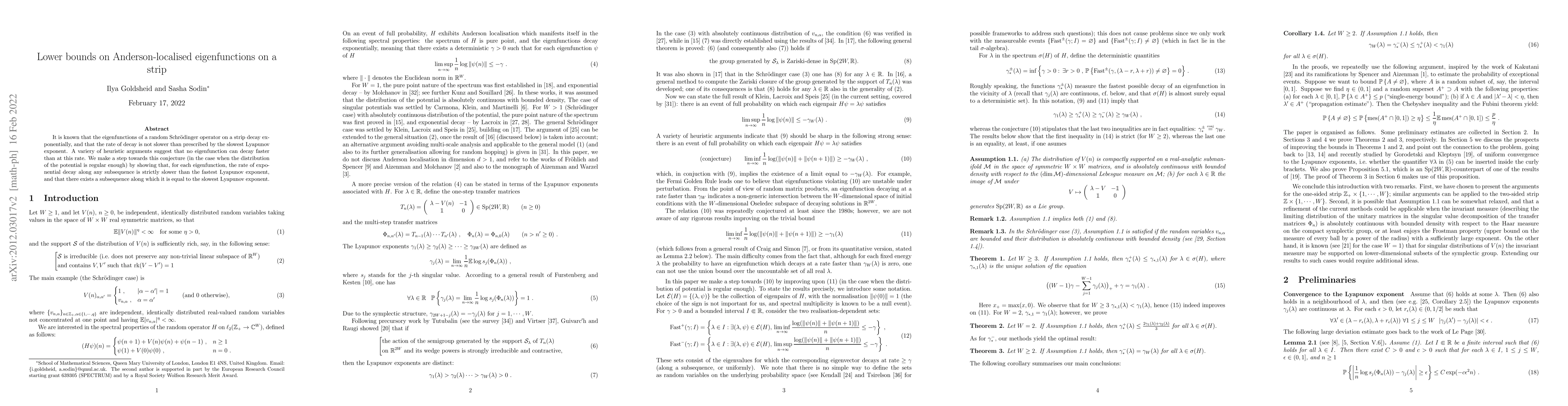 Thumbnail for Lower bounds on Anderson-localised eigenfunctions on a strip