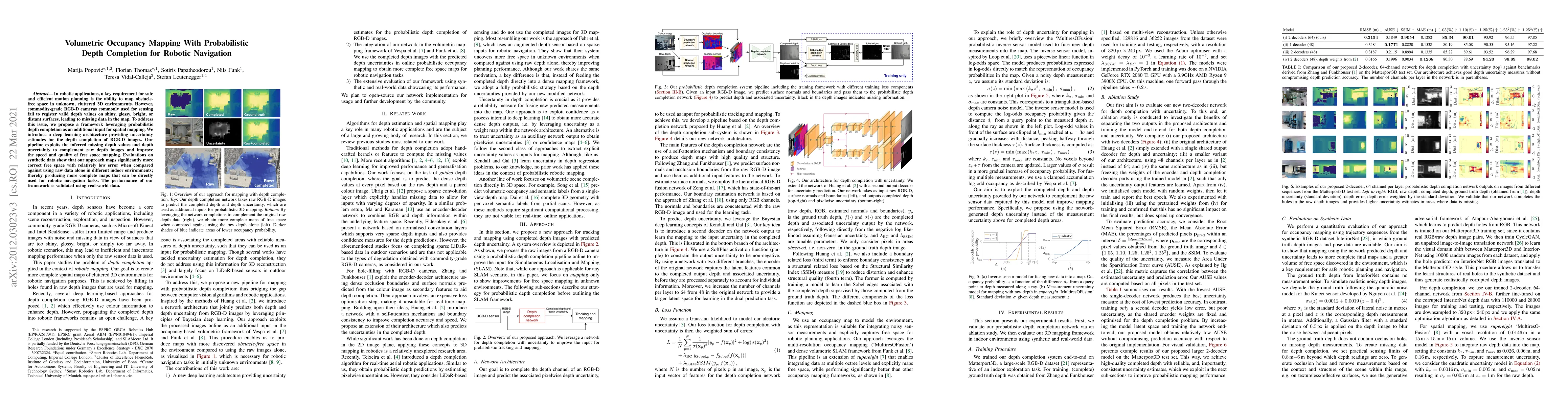Thumbnail for Volumetric Occupancy Mapping With Probabilistic Depth Completion for
  Robotic Navigation