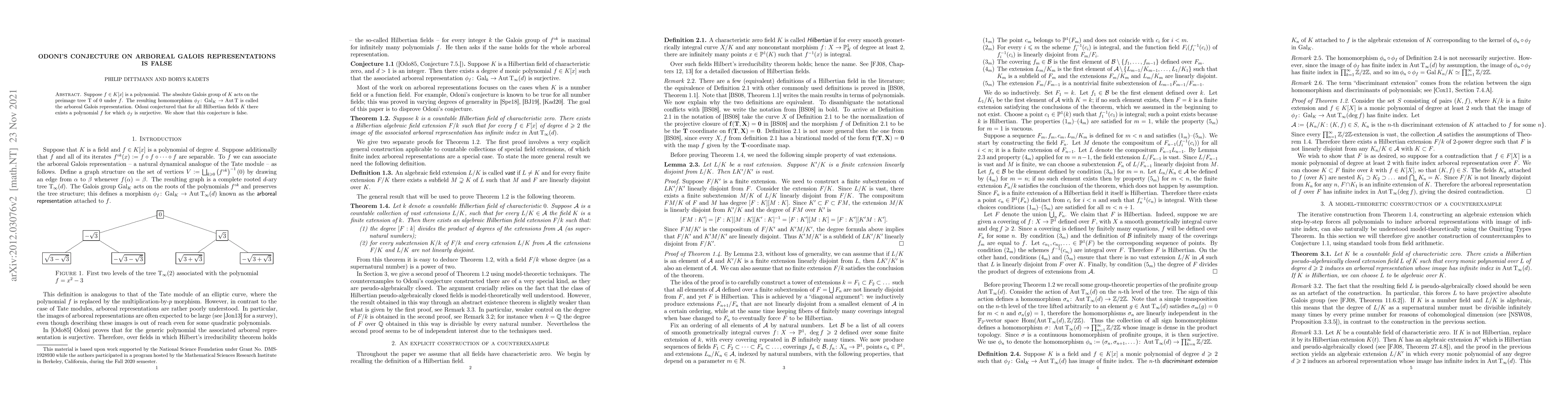 Thumbnail for Odoni's conjecture on arboreal Galois representations is false