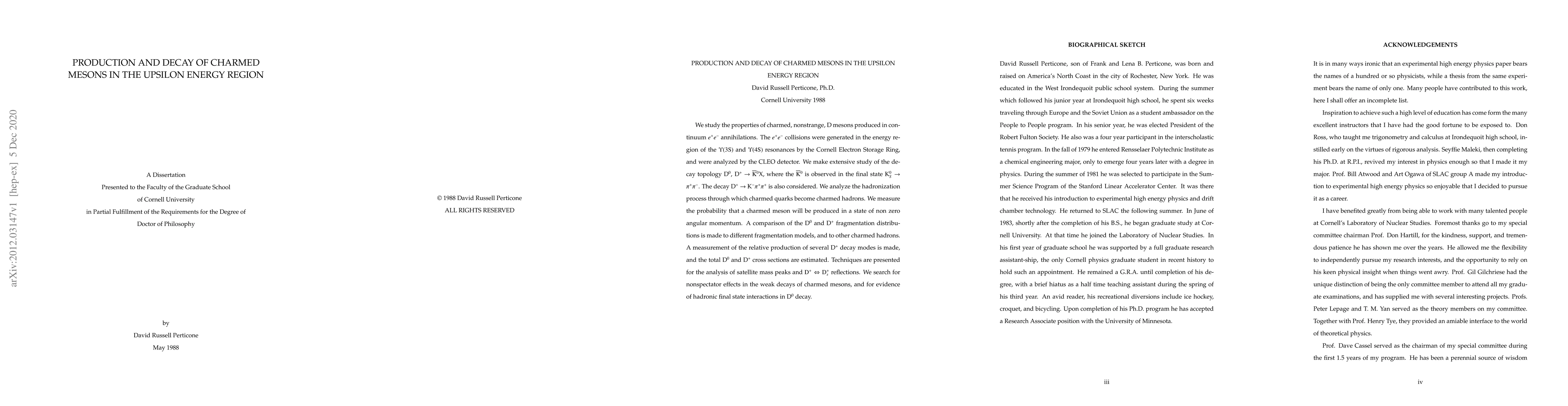 Thumbnail for Production and Decay of Charmed Mesons in the Upsilon Energy Region