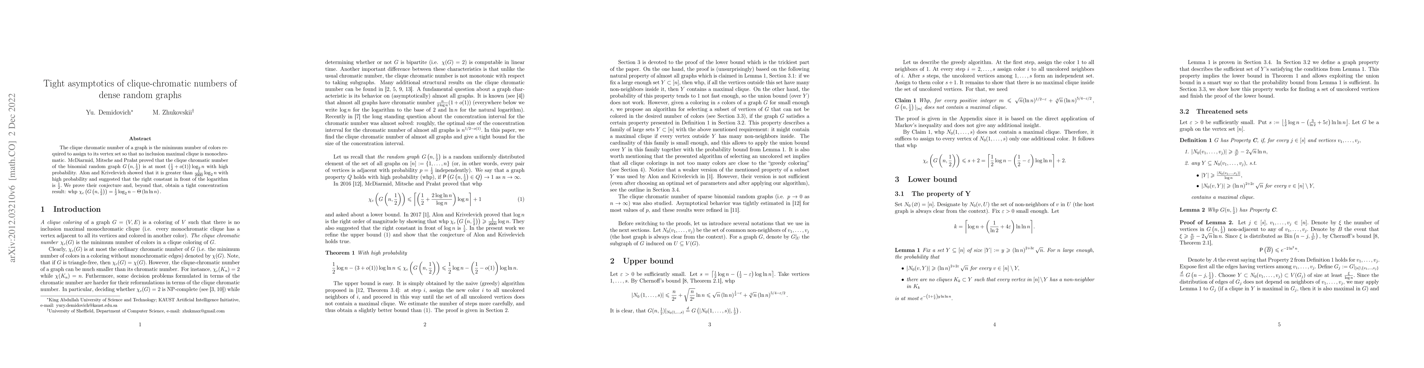 Thumbnail for Tight asymptotics of clique-chromatic numbers of dense random graphs