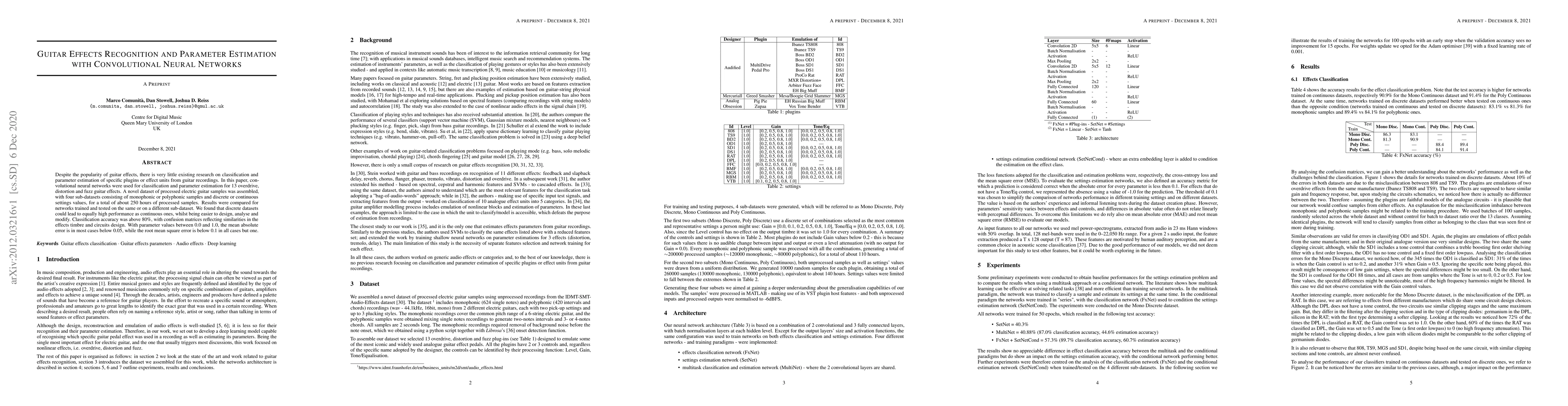 Thumbnail for Guitar Effects Recognition and Parameter Estimation with Convolutional
  Neural Networks