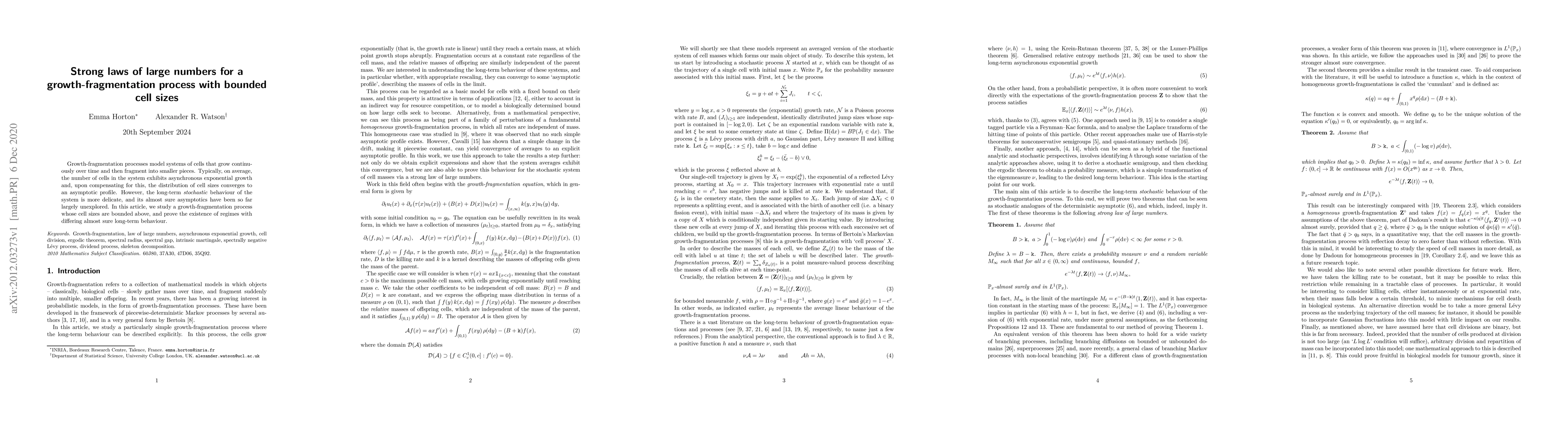Thumbnail for Strong laws of large numbers for a growth-fragmentation process with
  bounded cell sizes