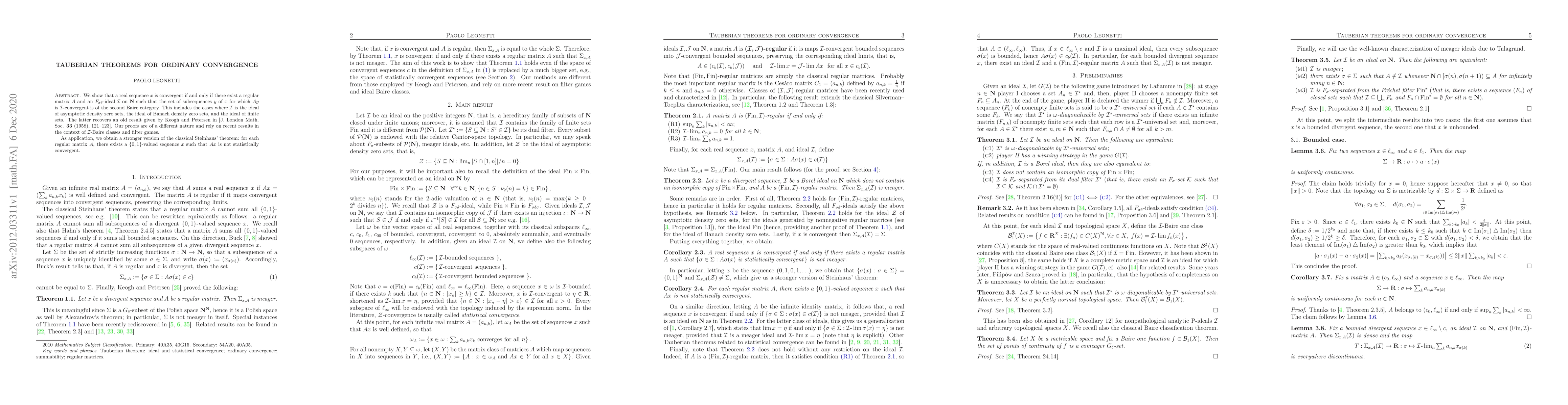Thumbnail for Tauberian theorems for ordinary convergence