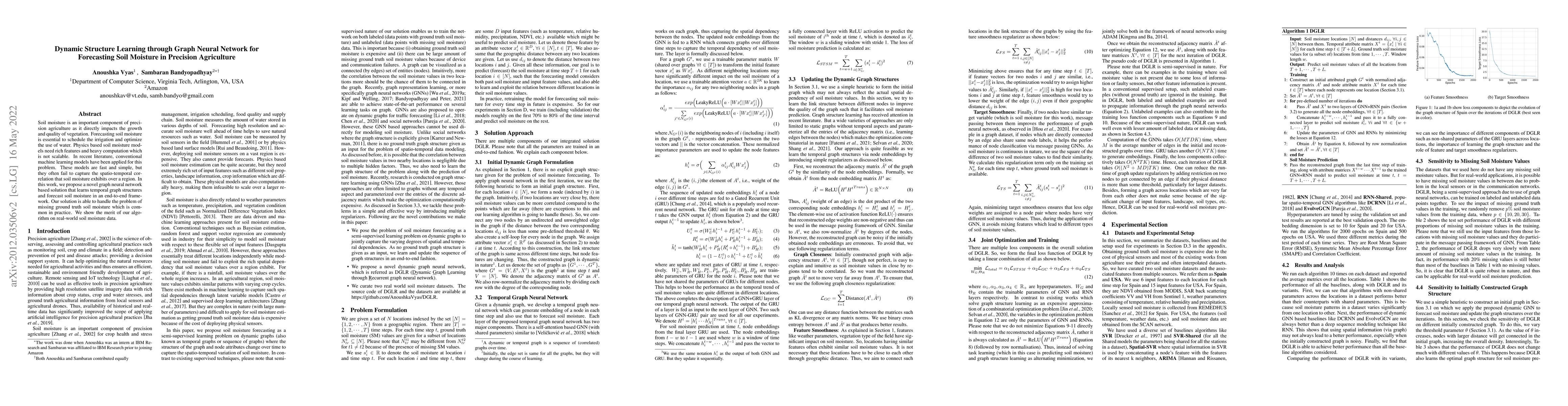 Thumbnail for Dynamic Structure Learning through Graph Neural Network for Forecasting
  Soil Moisture in Precision Agriculture