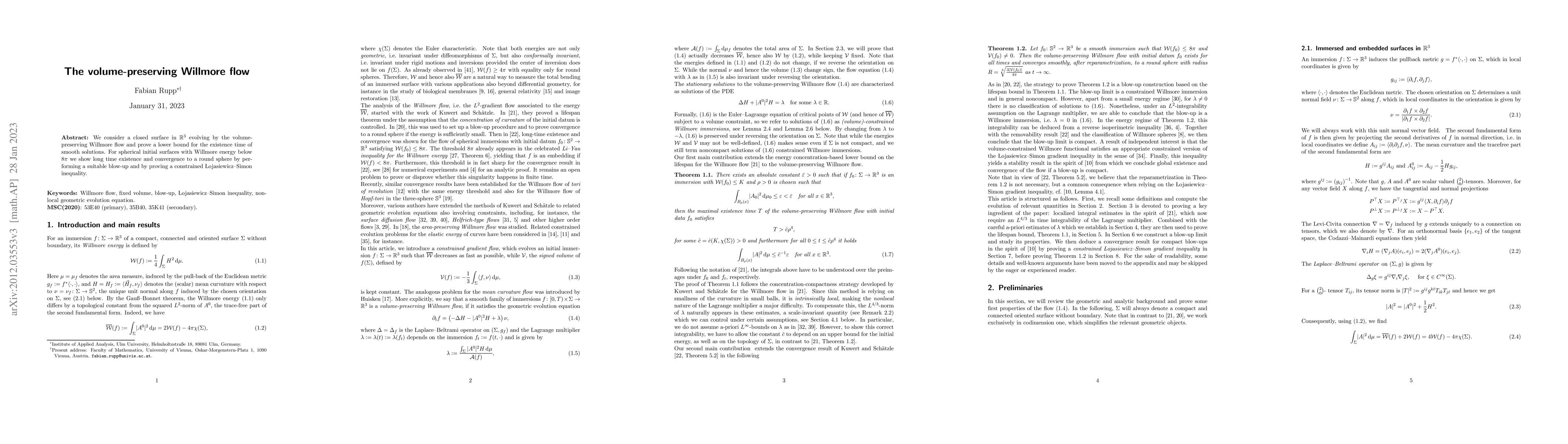 Thumbnail for The volume-preserving Willmore flow
