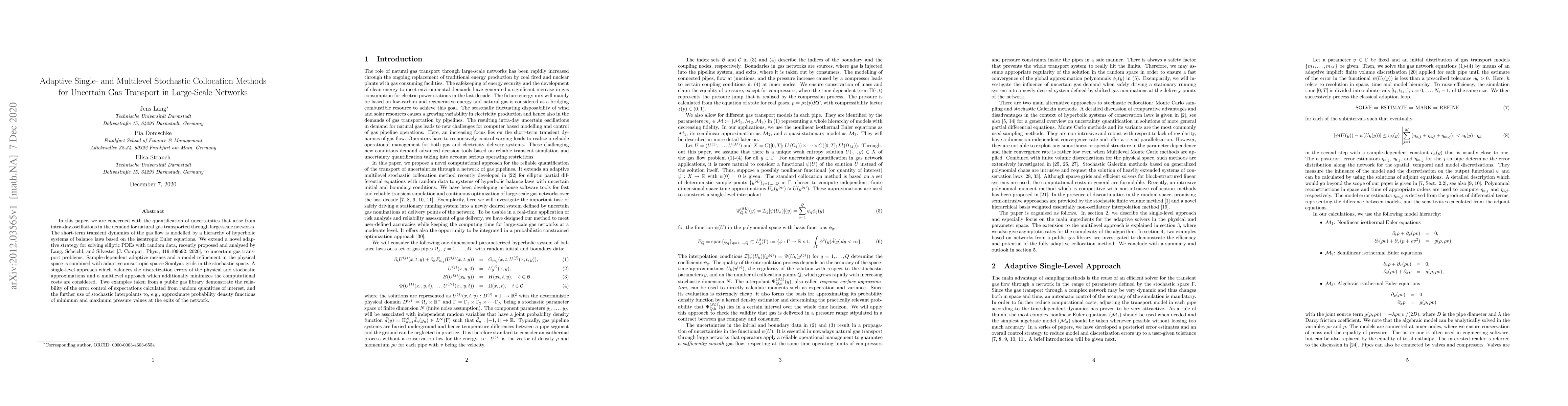 Thumbnail for Adaptive Single- and Multilevel Stochastic Collocation Methods for
  Uncertain Gas Transport in Large-Scale Networks