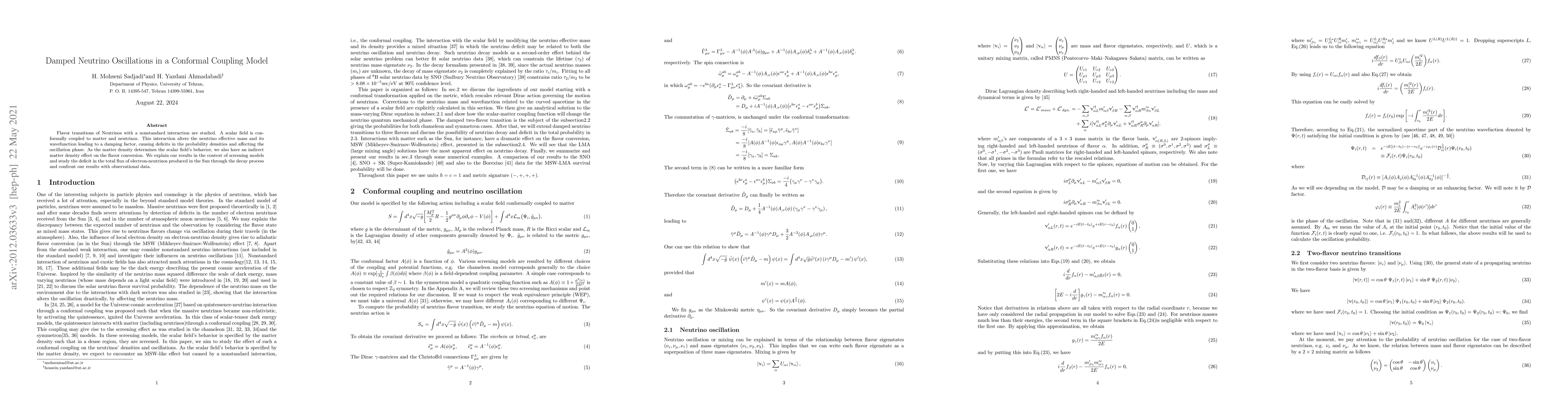 Thumbnail for Damped Neutrino Oscillations in a Conformal Coupling Model