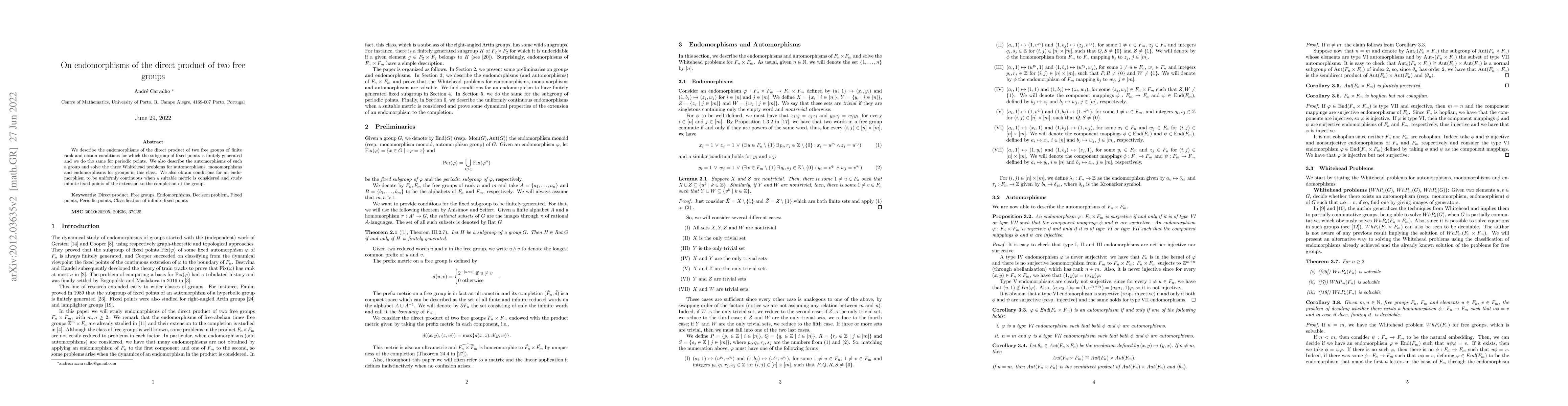 Thumbnail for On endomorphisms of the direct product of two free groups