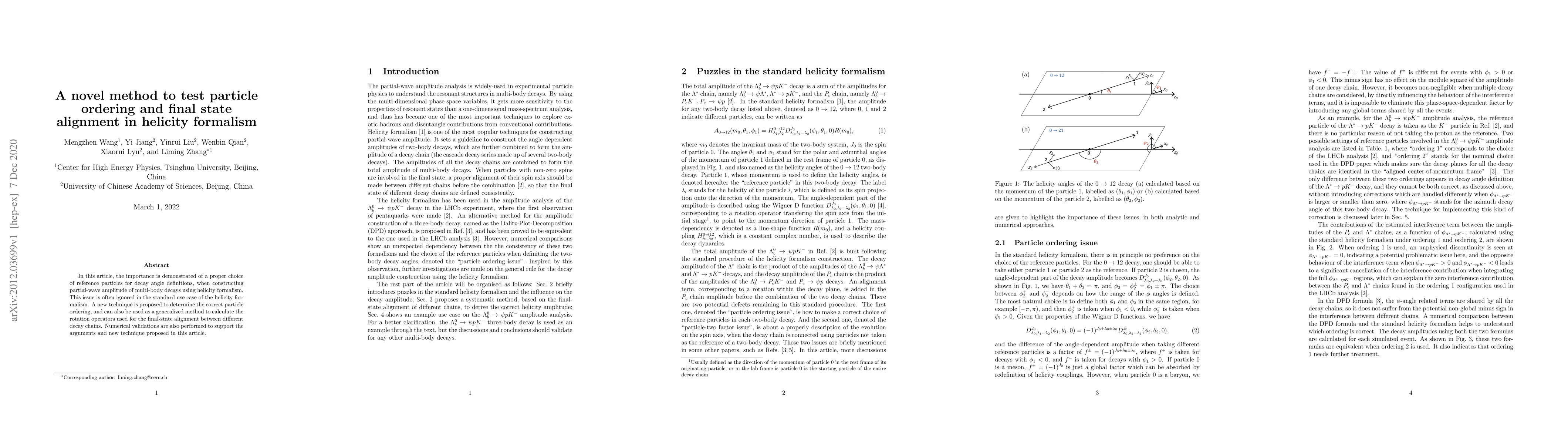Thumbnail for A novel method to test particle ordering and final state alignment in
  helicity formalism
