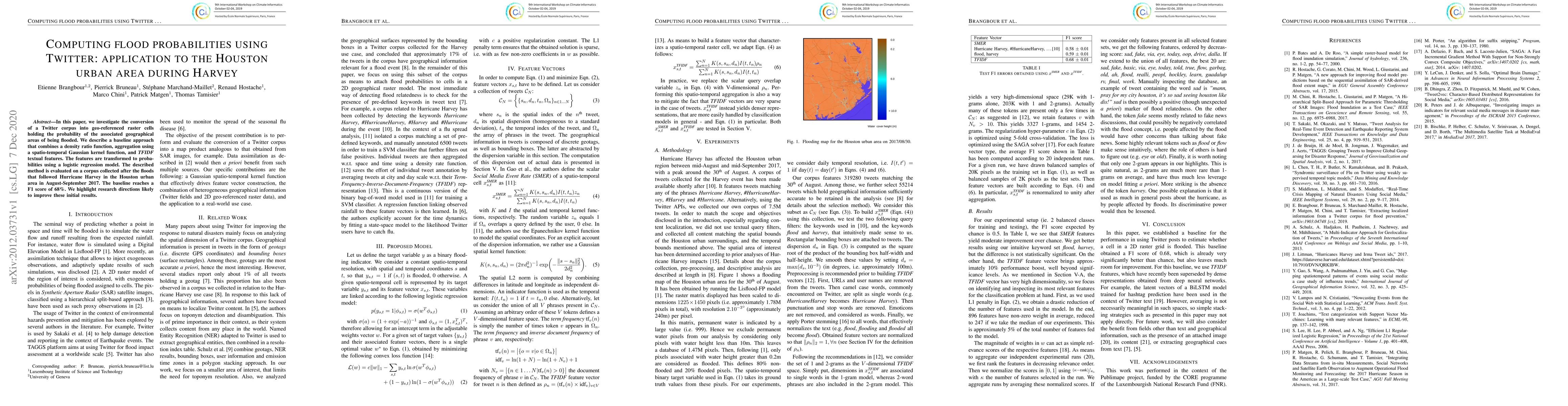 Thumbnail for Computing flood probabilities using Twitter: application to the Houston
  urban area during Harvey